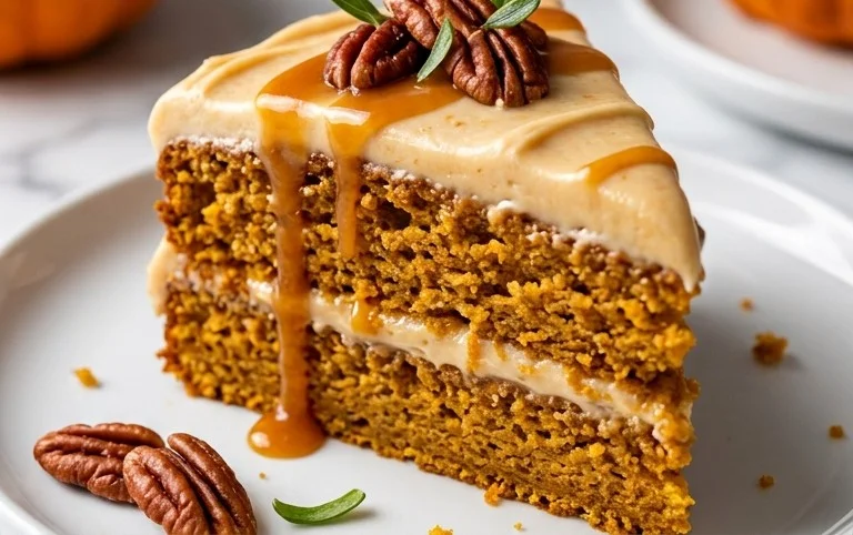 Pumpkin Cake with Caramel Cream Cheese Frosting